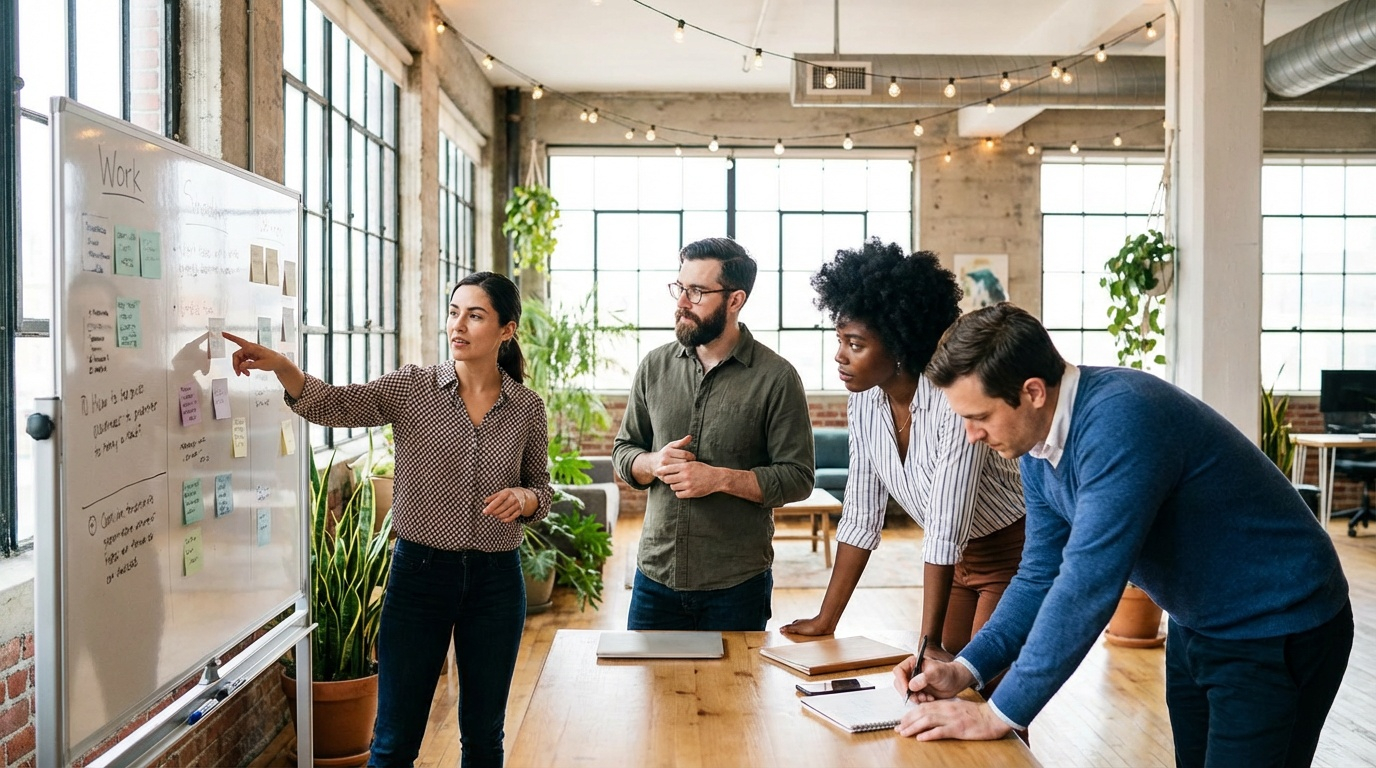 Community members collaborating and helping each other overcome challenges